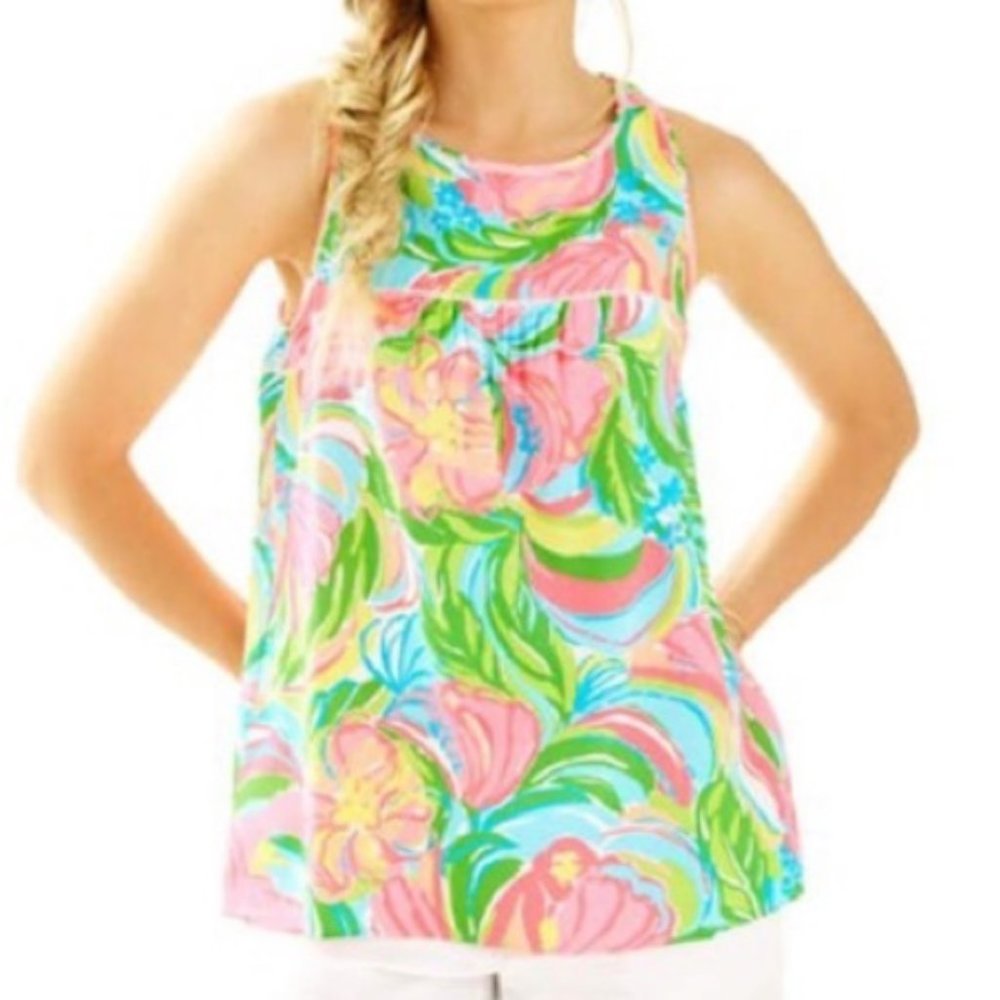 Lilly Pulitzer Sleeveless Floral Tank Top - Pink, Green, Blue